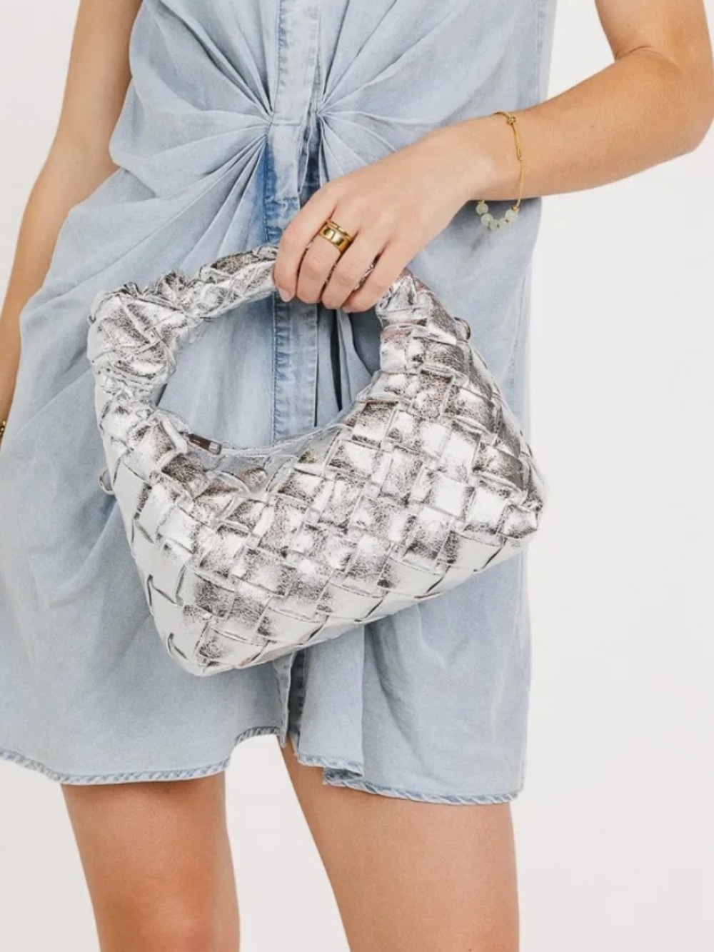 bohme Metallic Silver Woven Shoulder Bag